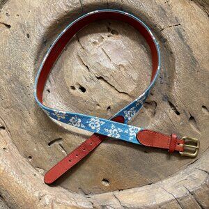 Brooks Brothers hand stitched cotton leather belt brass buckle men's size 40